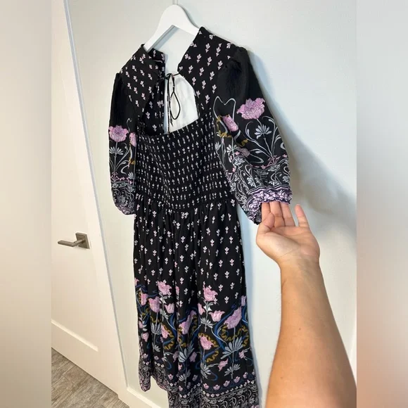 Anthropologie Dasha Smocked Midi Floral Tie Bohemian Dress Size Large - Picture 11 of 17